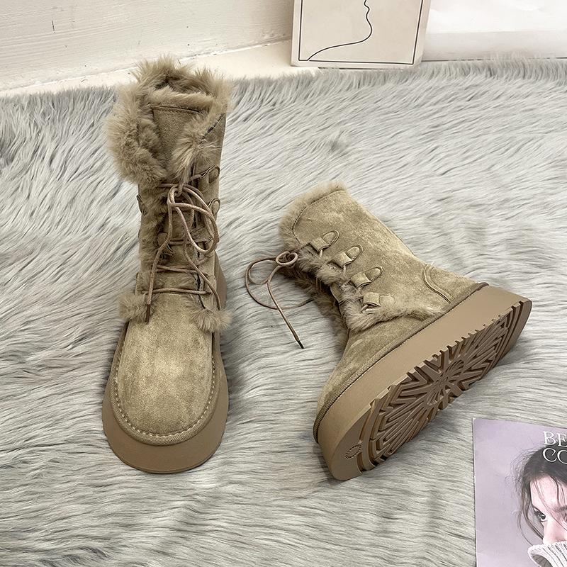 Retro French temperament versatile cotton shoes for women 2025 winter new niche design thick-soled warm hairy boots for women