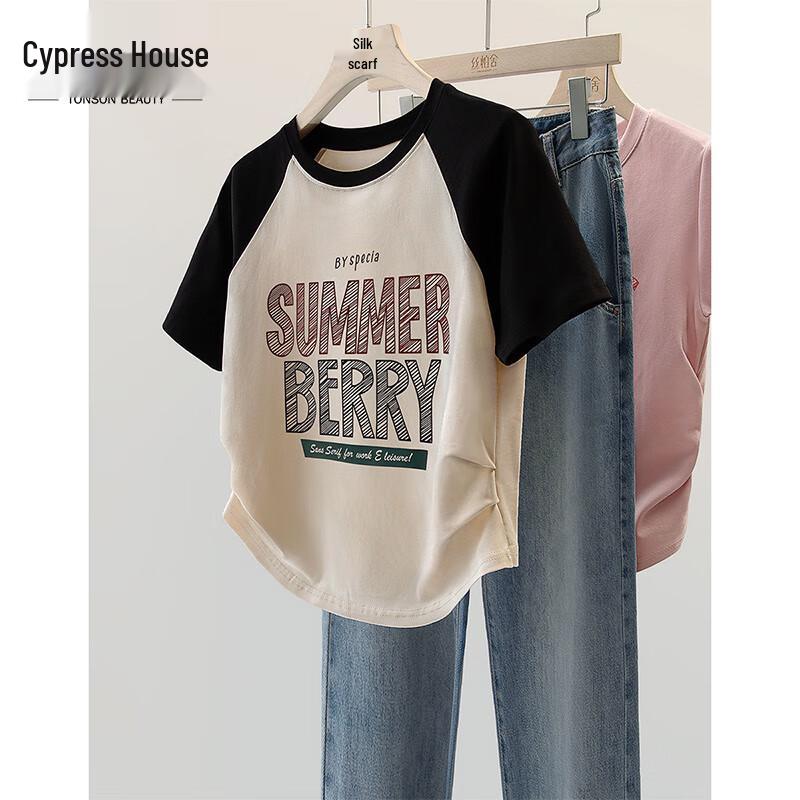 Silk Cypress Women s Letter Print Loose Fit Round Neck T-Shirt M
