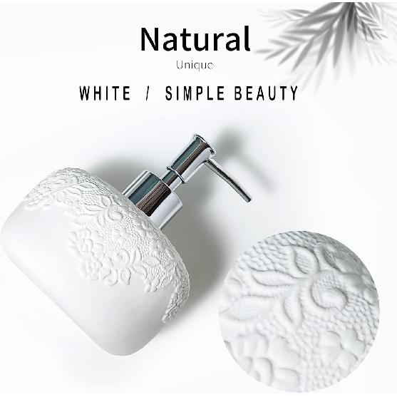 

Белый дозатор для мыла, керамический настольный дозатор для лосьона 14 унций с тисненым дизайном, многоразовая бутылка для лосьона для ванной для душевого мыла, шампуня