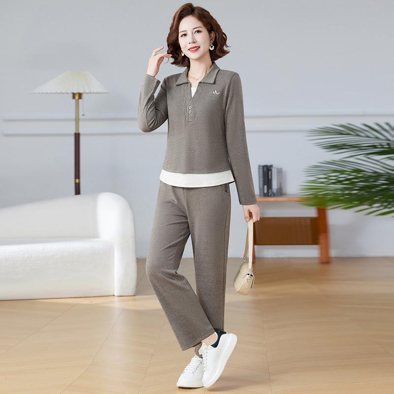 

Women s Spring/Autumn 2025 Long Sleeve Lapel Sweatshirt & Straight Leg Pants Set XL (90-105 Jin) хакі