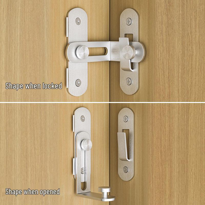 No-Drill Right Angle Door Latch - Stainless Steel Surface-Mounted Lock Bolt for Sliding and House Doors