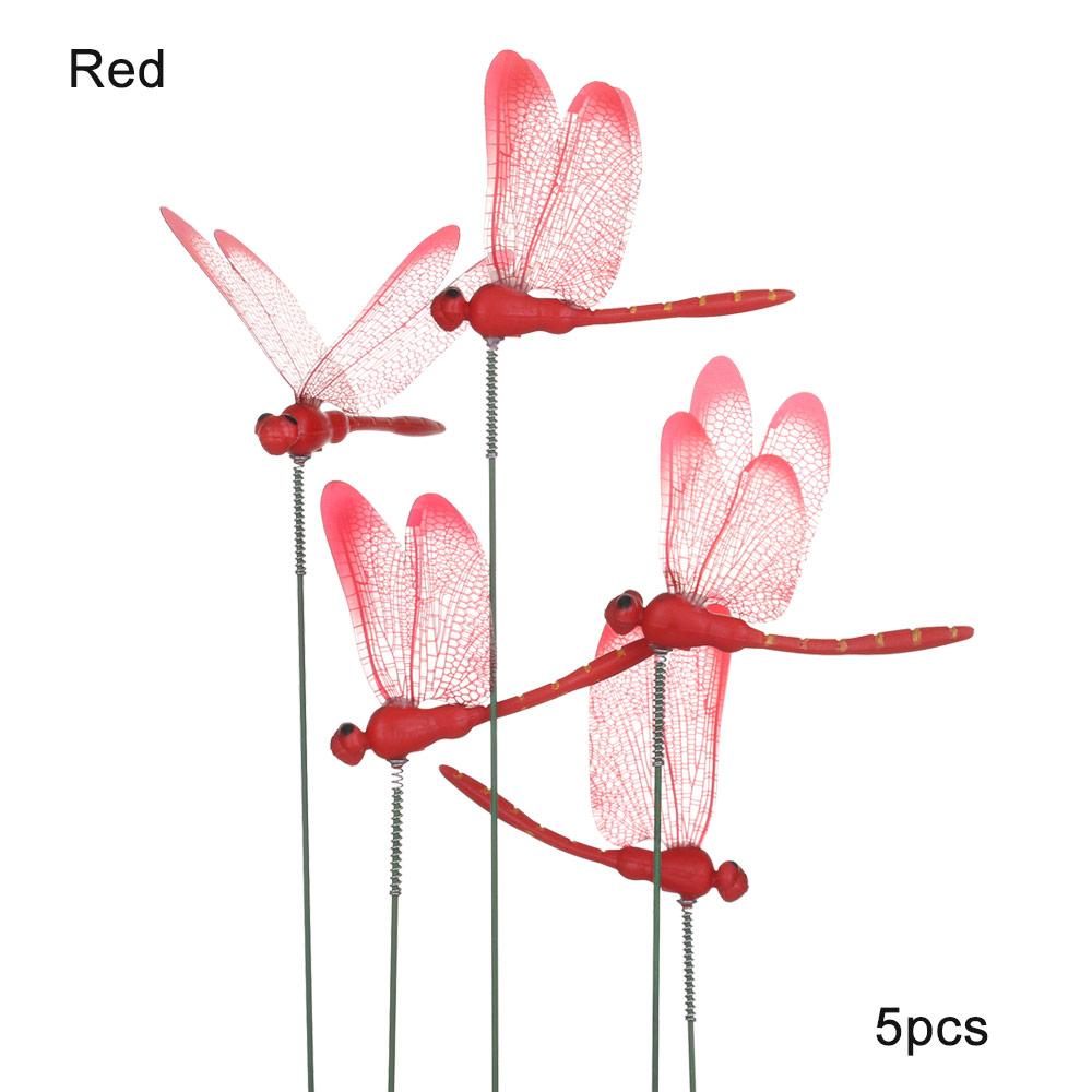 5PC New Creative Handicraft Yard Lawn Ornament 3D Simulation Butterfly Thin Stick Artificial Dragonfly With Stem Home Room Decor