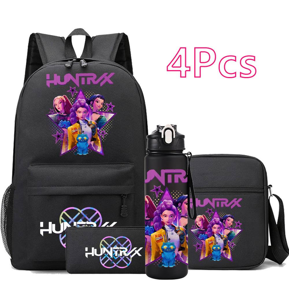 4Pcs/set New Cartoon Kpop Printed Backpack Large Capacity Bookbag Shoulder Bag Case Bag with 750ml Water Bottler Boy Girl School Bag Kid Gift