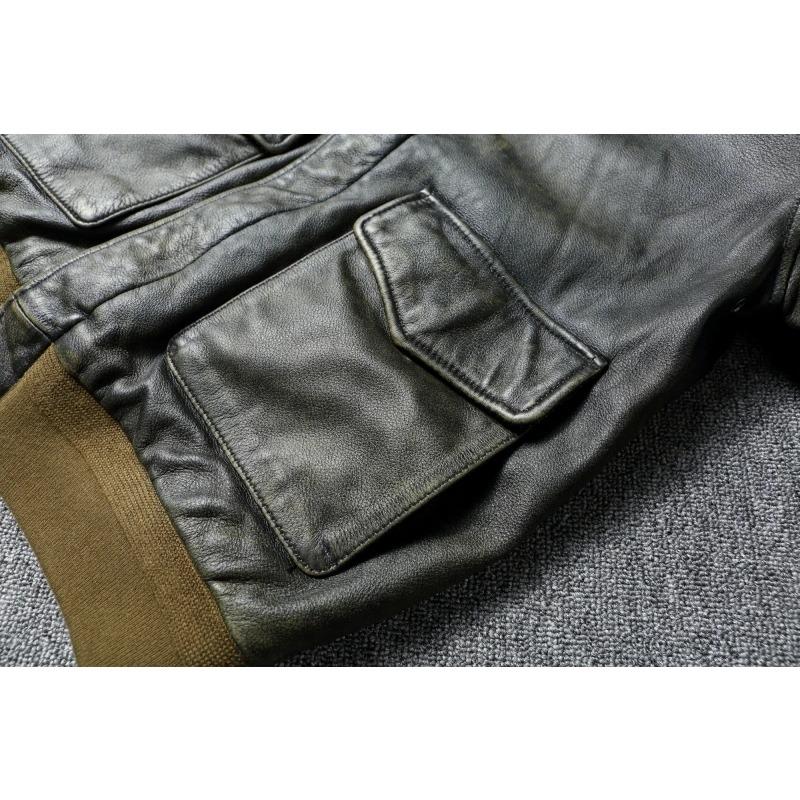 Jachete de zbor din piele, militară clasică A2, mărime chinezească, jachetă din piele de vacă veche, spălată cu piatră, pentru bărbați, haină pentru bărbați din piele moale