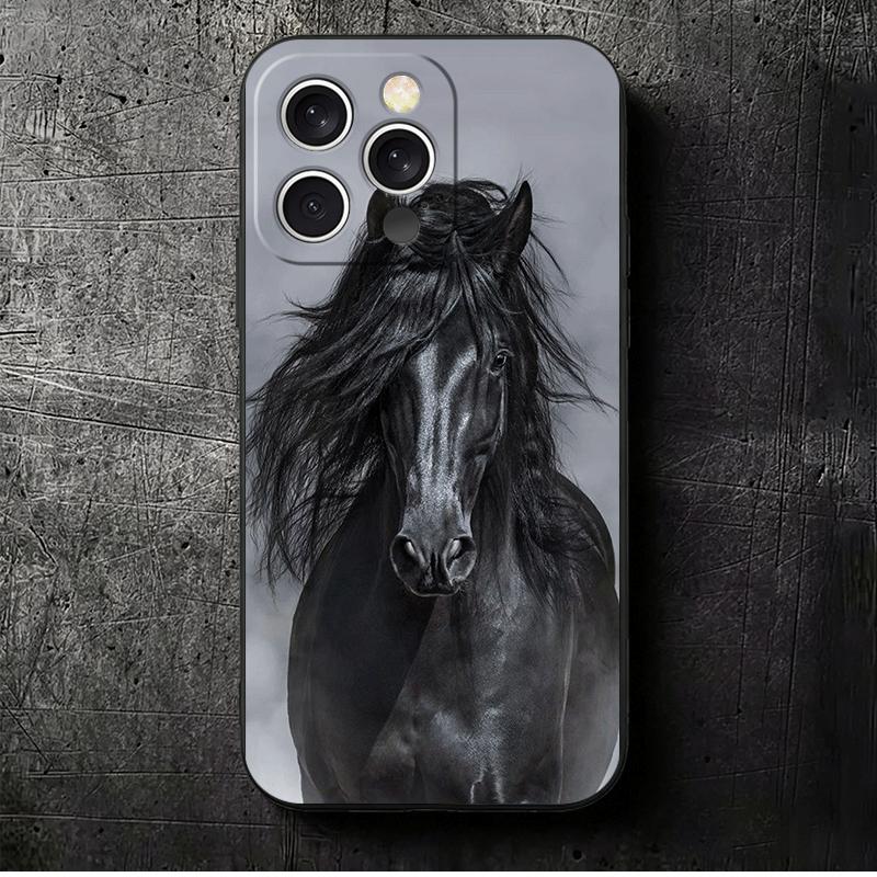 

Black Horse Galloping Soft Phone Case for iPhone 16 16E 17 Air 15 Pro Max 14 Plus 13 Mini 11 12 7 Black Cover Back Shell iPhone 15 Pro