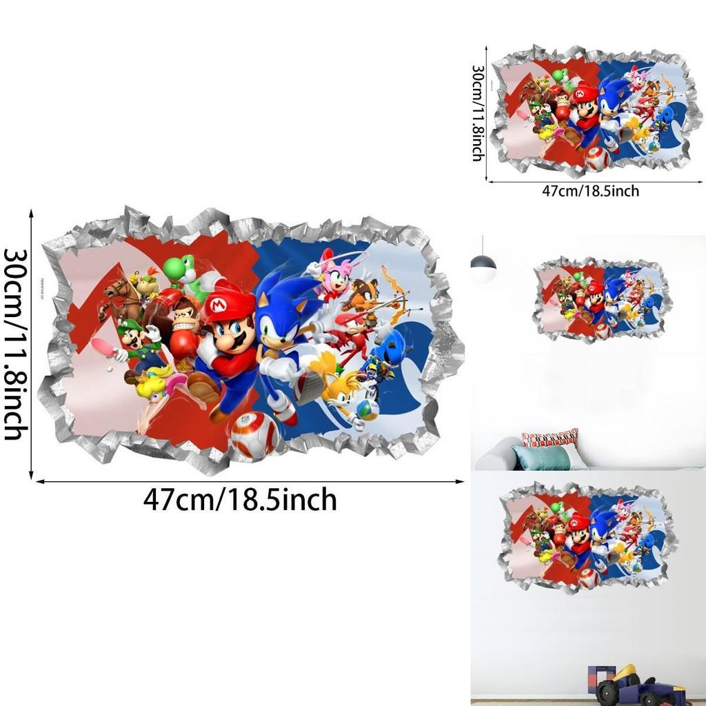 Super Mario Bros Sonic The Hedgehog Cartone Animato Decalcomania da Parete in PVC con Design Autoadesivo Durevole per le Pareti delle Camere dei Bambini