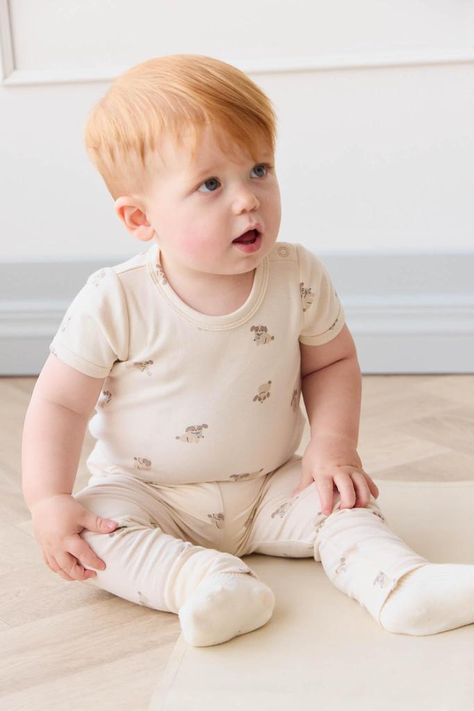 Organic Cotton Short Sleeve Bodysuit Sasha Puppy Tofu JBCO251241 Baby IVR 70 [Jamie Kay]