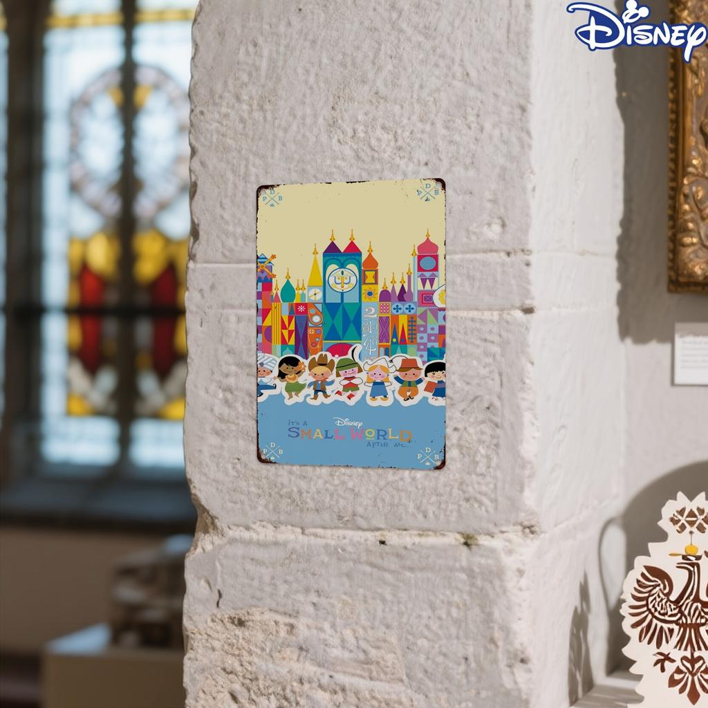 1pc Disney'S It'S a Small World Vintage Metal Tin Sign, 20.32x30.48 Cm, Colorful Art Print, Durable Wall Hanging Decorative Plaq