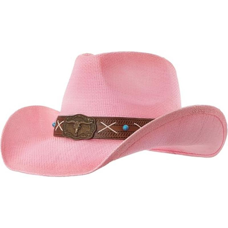 JYL TS DIY Western Cowboy Hat Unisex Outdoor Sun Protection Hard Top Hat Denim pink сапфировый