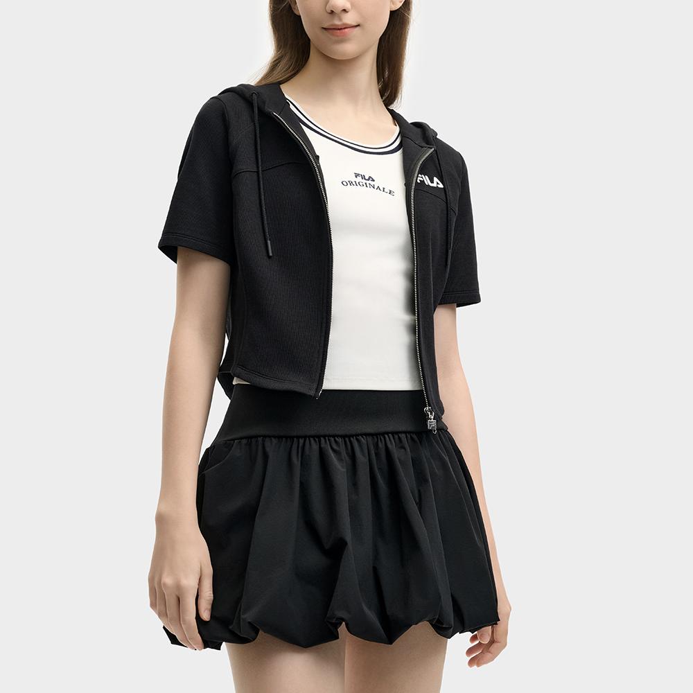 Fila Original Fashion Casual Knit Slim Fit Short Sleeve Jacket Women Jackets Black F11W529501F-BK