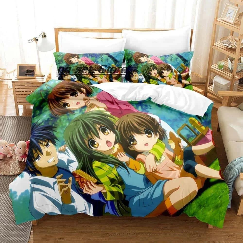 Nytt 3D-tryck Anime Sänglakan Set Clannad Sängkläder Set Enkelsäng Tvilling Full Queen King Size Sängset Vuxen Barn Sovrum Påslakanset