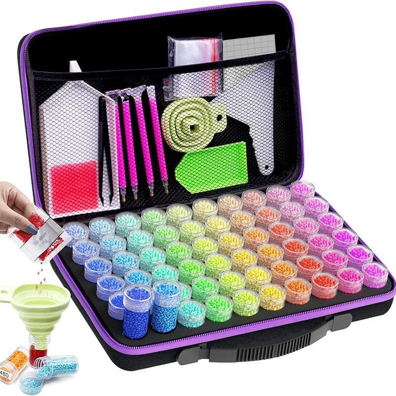 60 Grids Multi-Function Diamond Painting Kit with Essential Oil Storage Portable Carrying Case & Organizer