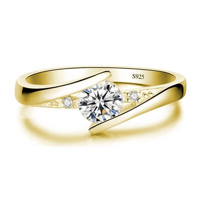 Niedlicher Damen Verlobungsring mit kleinem Zirkonstein, Vintage Gelbgold Farbe, Hochzeitsschmuck für Frauen