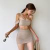 Women's High-Waisted Solid Color Bikini Swimsuit with Triangle Skirt Style