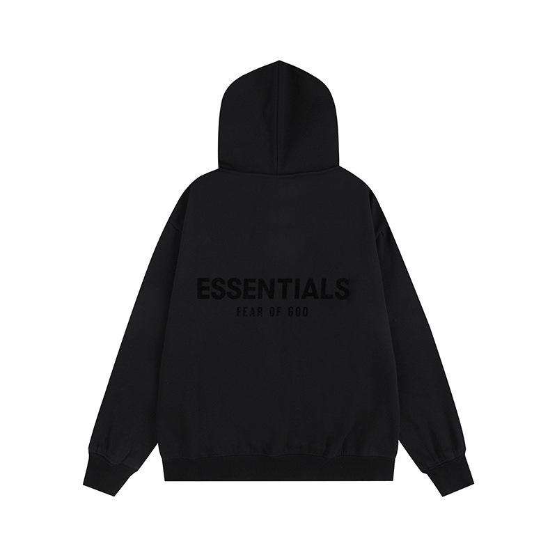 ESS Double-Line Flocked Letter Hoodie - Unisex Loose Fit Plus Velvet Hooded Jacket by Trendy American Brand