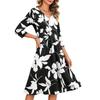 Women's Casual Floral Print V-Neck Three-Quarter Sleeve Dress