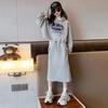 2024 Mädchen Koreanischer Stil Kapuzen-Buchstaben-Top & Rock Zweiteiler Frühling/Herbst Modekleid