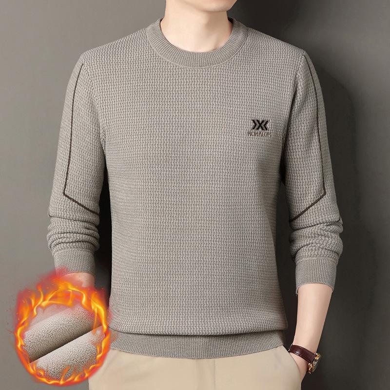 

Мужской свитер с круглым вырезом на флисовой подкладке из вельвета - Теплая зимняя повседневная вязаная одежда 4XL
