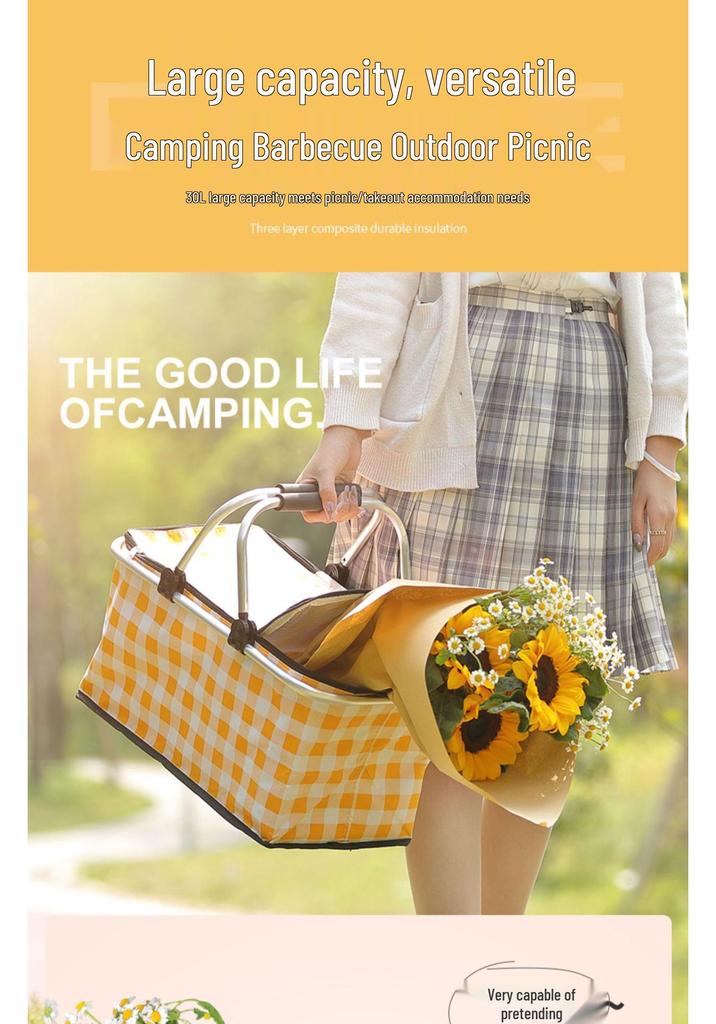 Portable Foldable Insulated Aluminum Foil Picnic Basket for Refrigerated Fast Food