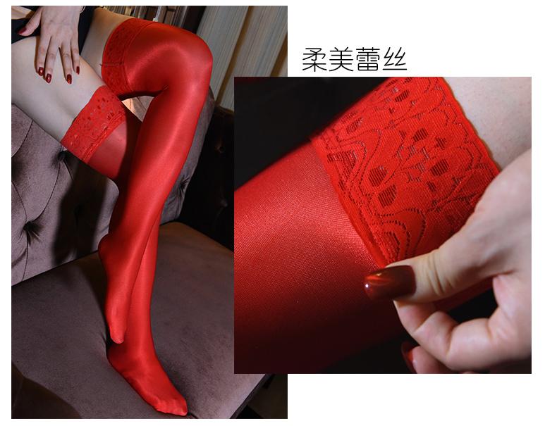 Shinny Women Sexy Stockings 70D Oil Silicone Lace Stay Up Top Thigh High Leg For Womens Over The Knee Long Knit Socks 2Pairs