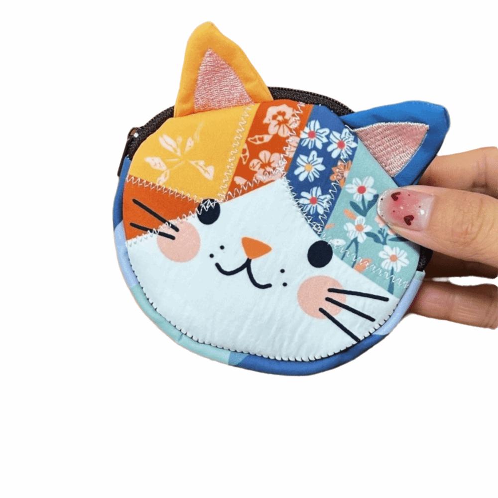 

Zipper Design Cat Storage Case Portable Stationery Pouch Daliy Patchwork Coin Purse Home Style B