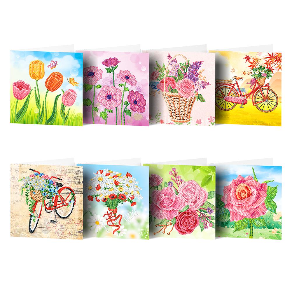 8pcs Diamond Embroidery Greeting Cards 5D DIY Festival Folding Greet Cards Gifts Festive Holiday Party Supplies