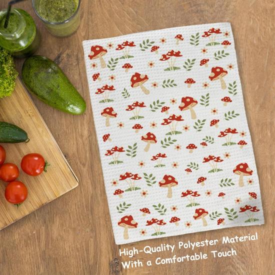 JINYO Mushroom Kitchen Towels, Red Mushroom Decorative Hand Towels for Bathroom, Cottagecore Mushroom Dish Towels Tea Towels for Kitchen, Mushroom