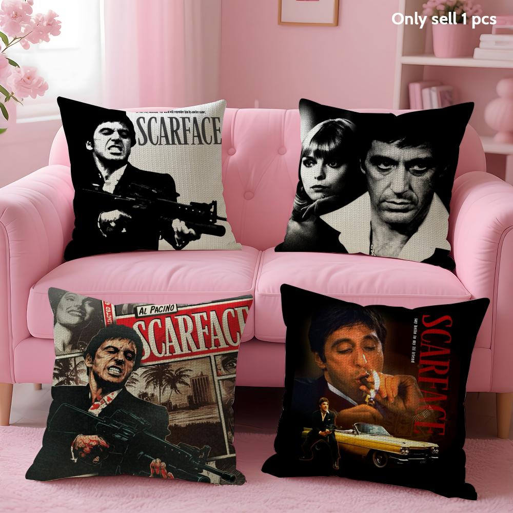 S-Scarface Movie Cushion Cover Summer Coolness Linen Fabric Double-Sided Printing Pillow Case Sofa Home Decor Gift
