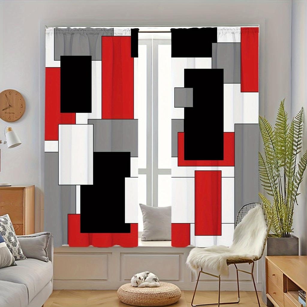 2pcs Geometric Pattern Curtains   Rod Pocket Decorative Window Drapes   Window Treatments For Bedroom Living Room Study   Home Deco