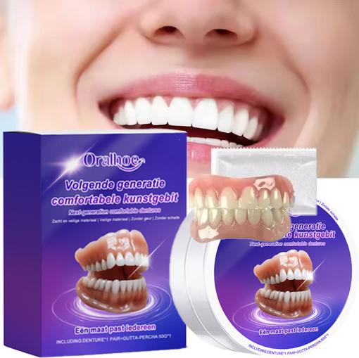 Flexible Silicone False Teeth Kit Comfortable Fit Secure Hold Realistic Appearance Upper Lower Dental Plate Replacement Dentures