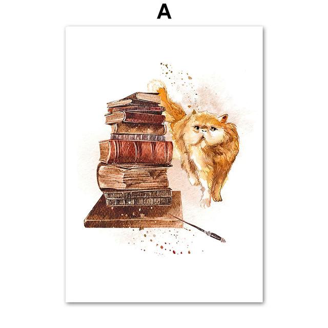 

Волшебная Сова, кошка, метла, Поттер, алфавит, настенная живопись на холсте, плакаты на скандинавскую тему и принты, настенные панно, декор для детской комнаты (с рамкой) 15*20cm(with frame)