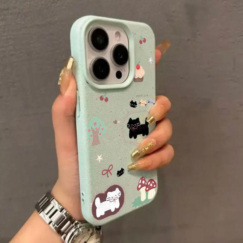 Lychee Texture Soft Shell Phone Case for Apple 17 Pro Max, 16 Pro, 15, 14 - Cake Kitten Design