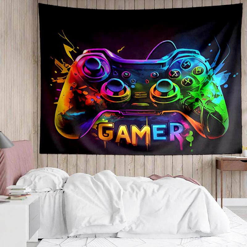 Game-Controller Print Tapestry, Backdrop, Easy Setup, Ideal for Bedroom, Office & Living Room, with Aesthetic Wall Hanging Decor.
