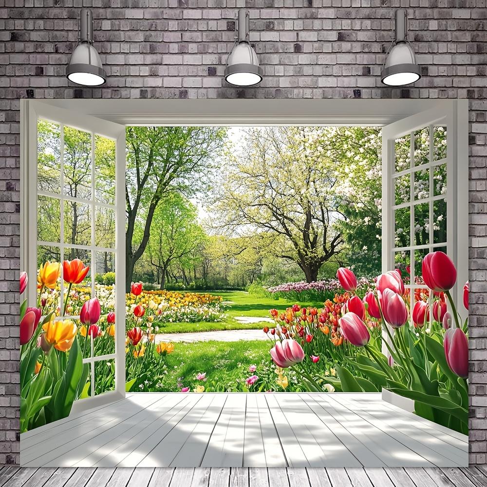 1Pcs Lush Greenery Blooming Flowers Garden Landscape Decoration Background Backdrop Decorations For Photo Studio Booth Party