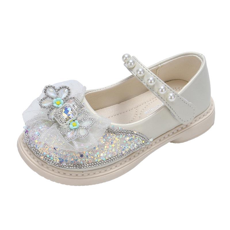 Girls Leather Shoes Children's Princess Crystal Shoes 2025 Spring and Autumn New Casual Single Shoes Rhinestone Soft Sole Girls Performance Shoes