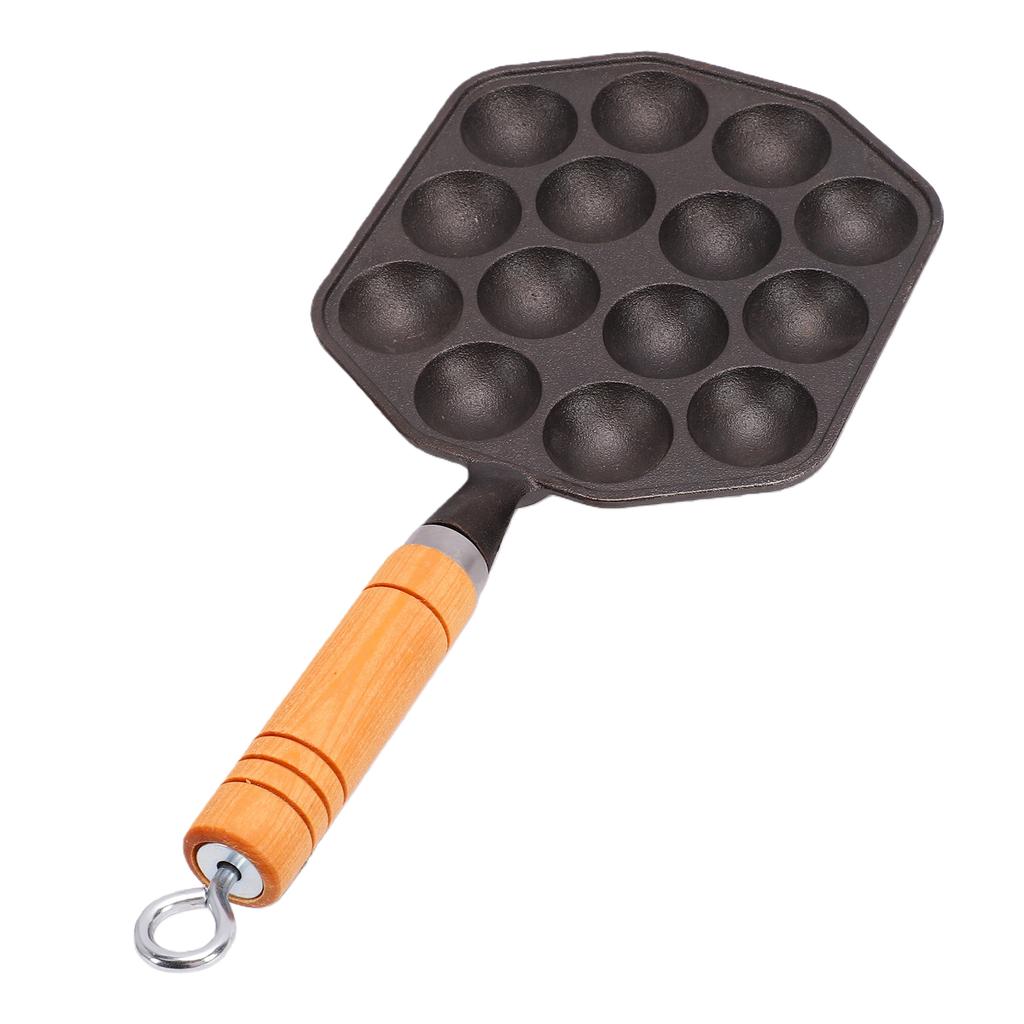 Sartén para Takoyaki de 14 Agujeros de Hierro Fundido Antiadherente con Mango Desmontable Fabricante Anti quemaduras de Bolas de Pulpo