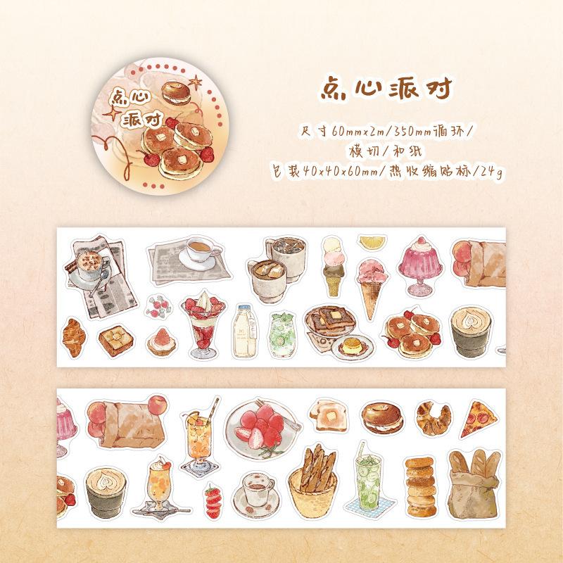 6*200cm 1roll Cute Pastry & Flower Plant Tape, Scenery-Making Stickers for DIY Journal Decoration