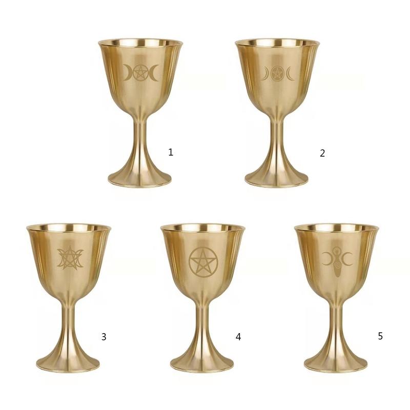 Dreifachmond Altarbecher Wi cca Vergoldung Messing Tischgeschirr Altar Kelch Requisite
