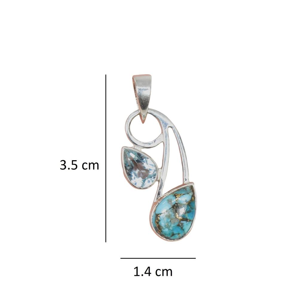 Turquoise & Topaz Pendant: 925 Sterling Silver Jewelry Gift