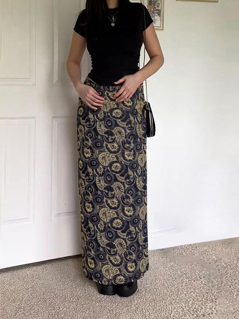 Vintage Europäischer & Amerikanischer Kreisdruck Retro Schlankmachender Rock