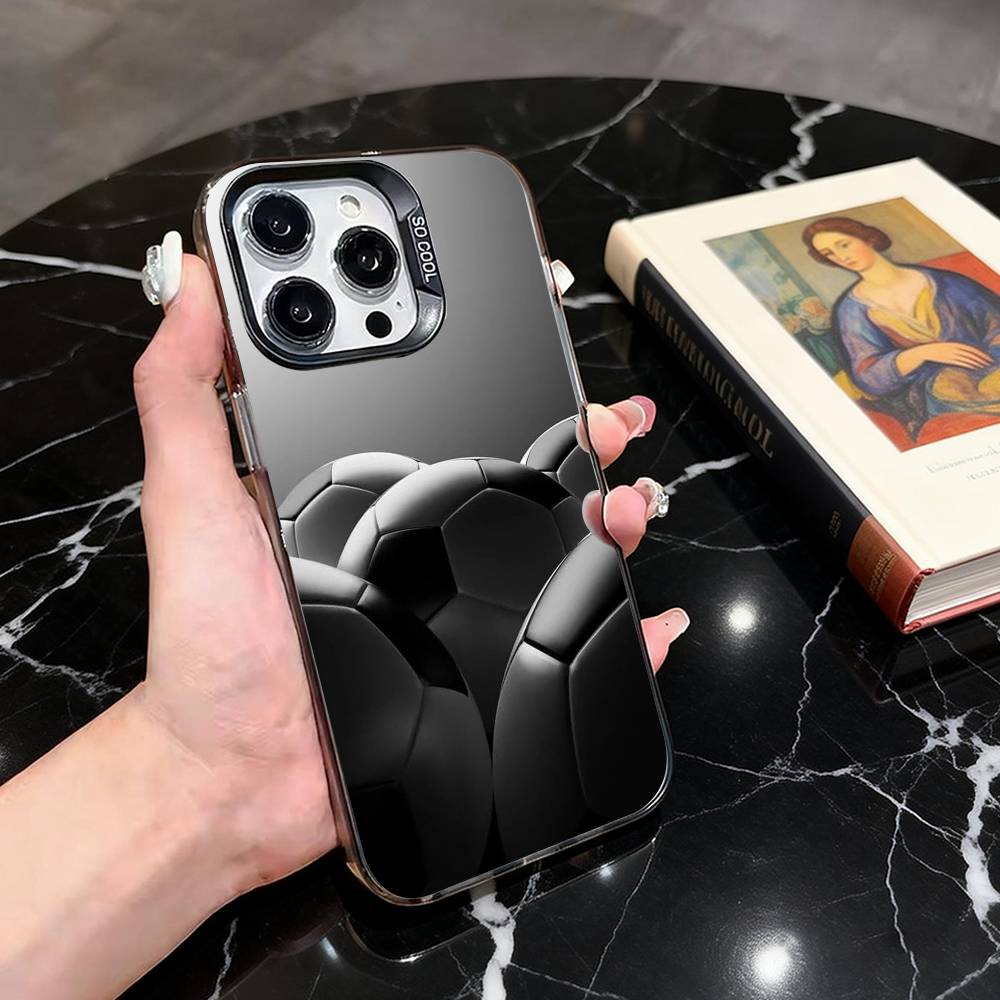 F-Football S-Soccer stitch texture Phone Case For iPhone 17,16,15,14,13,12,11 Plus,Pro Max,XS,Colorful Silver Black Cover