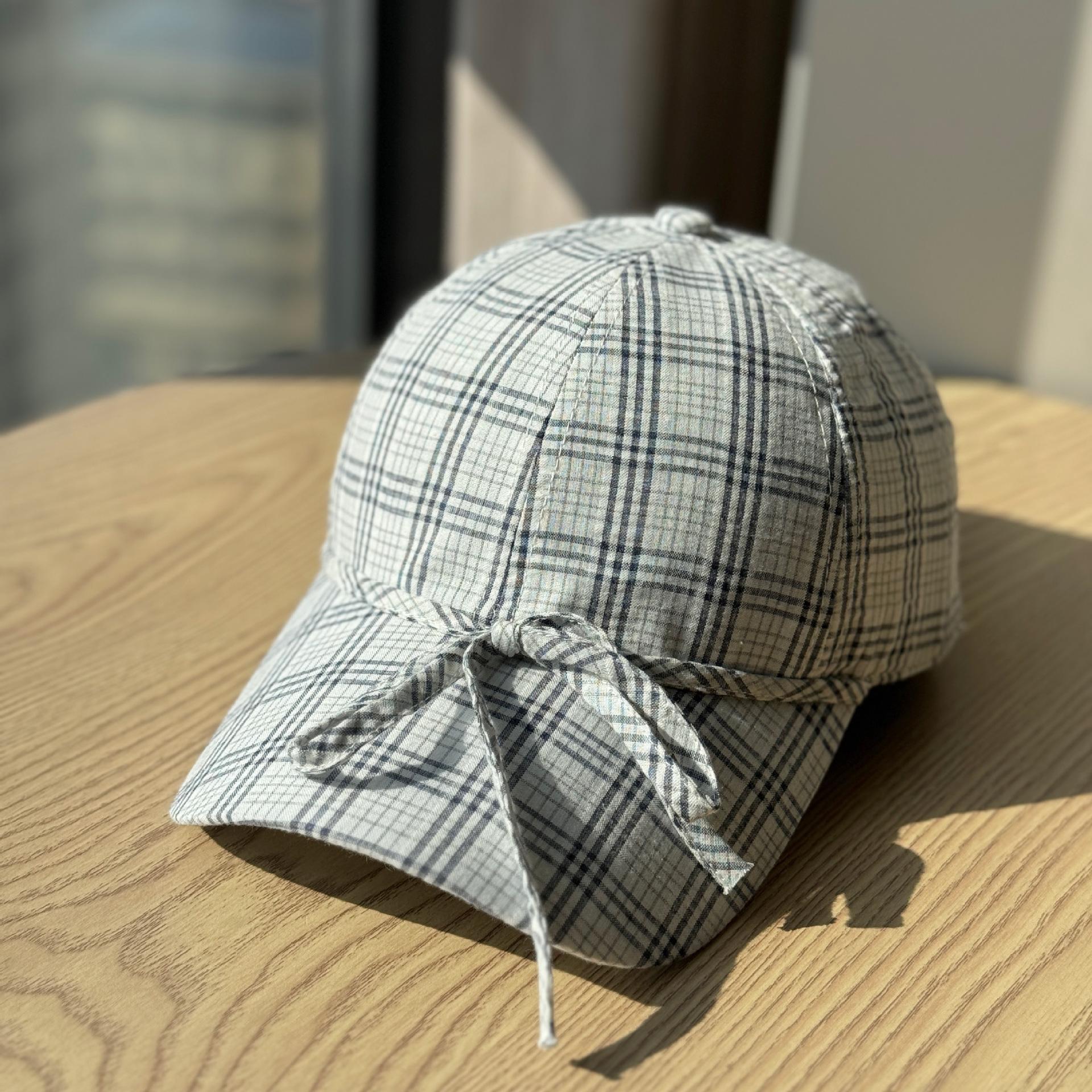 

Korean-style niche design casual plaid bow soft-top baseball cap, versatile for large head sizes, makes the face look smaller, duckbill cap Adult54-60Adjustable чёрный