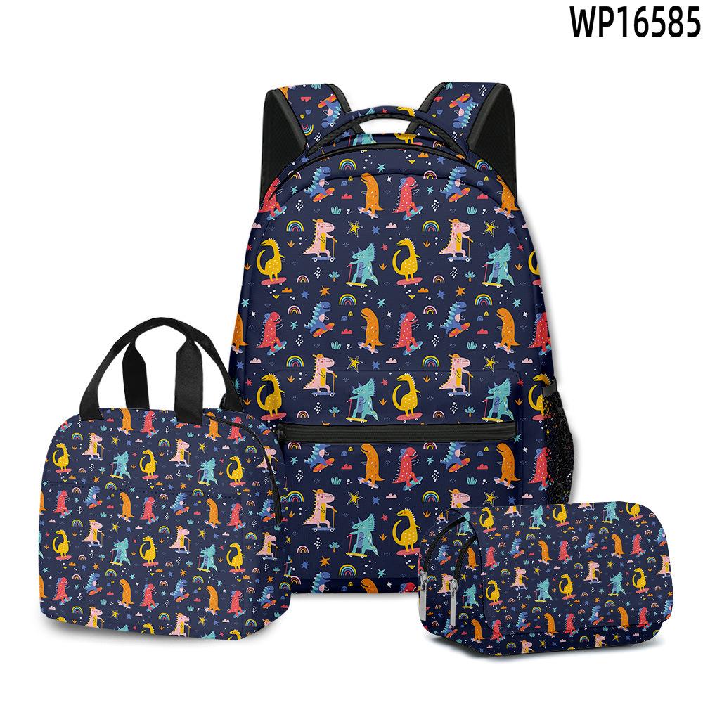 Classic Novelty Peculiar Cool Dinosaur 3D Printed 3pcs/Set Student School Bags Laptop Daypack Backpack Lunch Bag Pencil Case