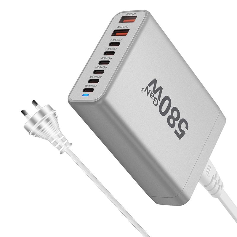 580W Gan-Ladegerät 8-Port USB Typ C Desktop-Ladestation Telefon Schnellladung Für iPhone 16 15 iPad Macbook Laptop Tablet Samsung