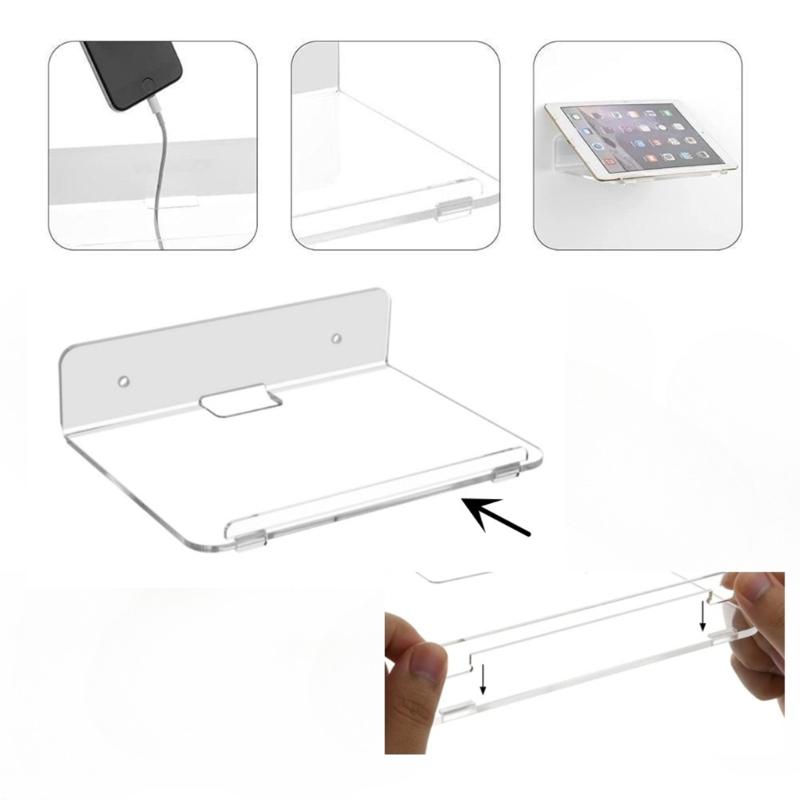 2 Pack Clear Floating Shelf Invisible Wall Mounted Stand with Cord Hole Small Display Holder for Speaker Action Figures