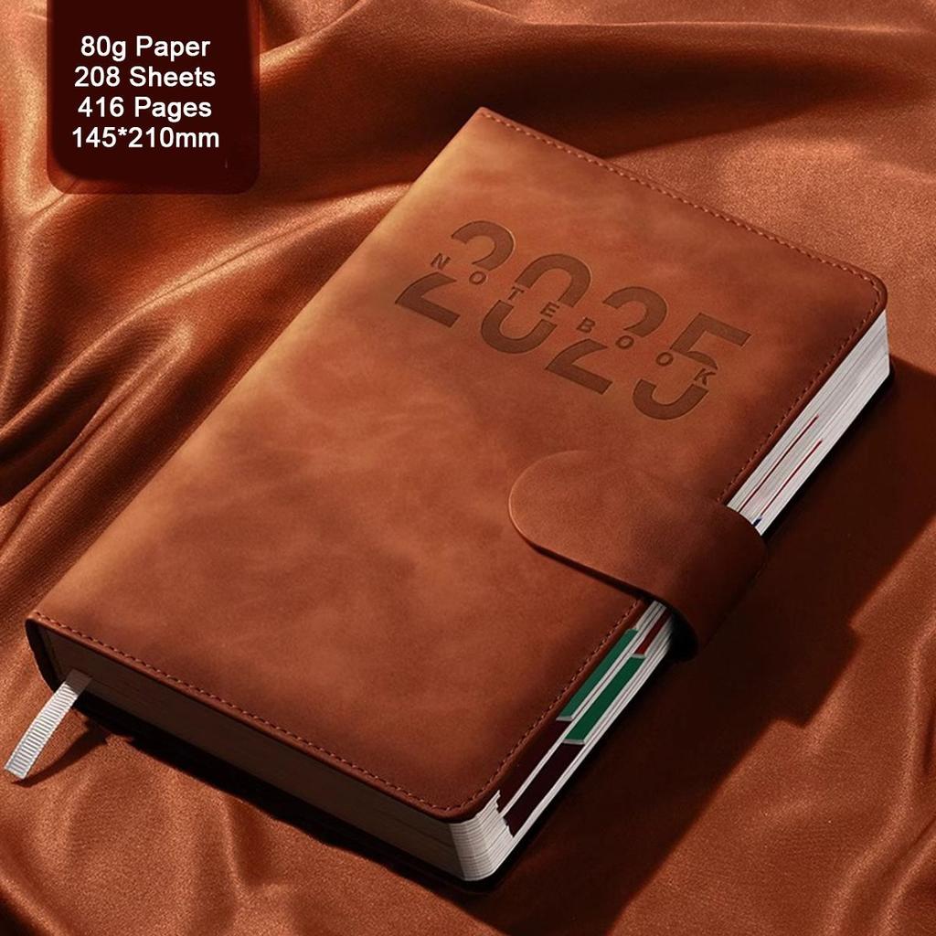 A5 Leder 2025 Geschäftsplan, Studenten Tagesplaner, 365-Tage-Notizbuch, Schnallennotizblock, Memo, 208 Blätter, 416 Seiten