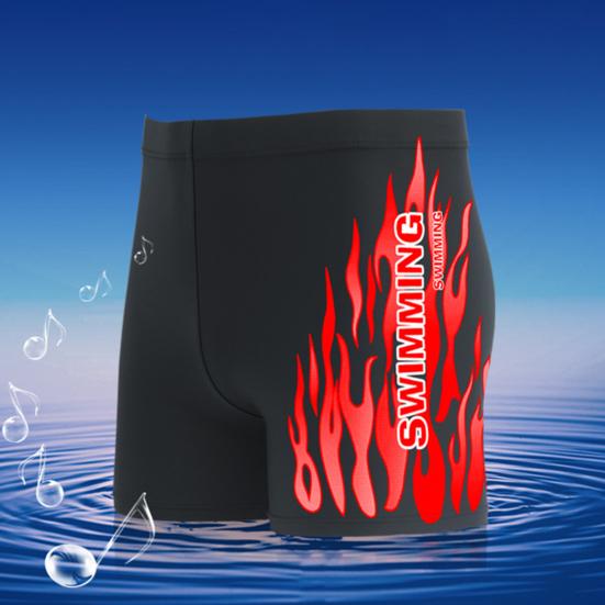 Inner Drawstring Mid-rise Swimming Trunks with Lining Elastic Waistband Breathable Men Flame Print Swim Shorts Beachwear