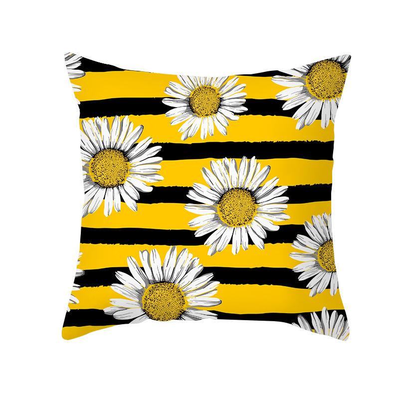 Pillow Cover Yellow Daisy Digital Print Pillow Cover Office Sofa Peach Skin Cushion Cover