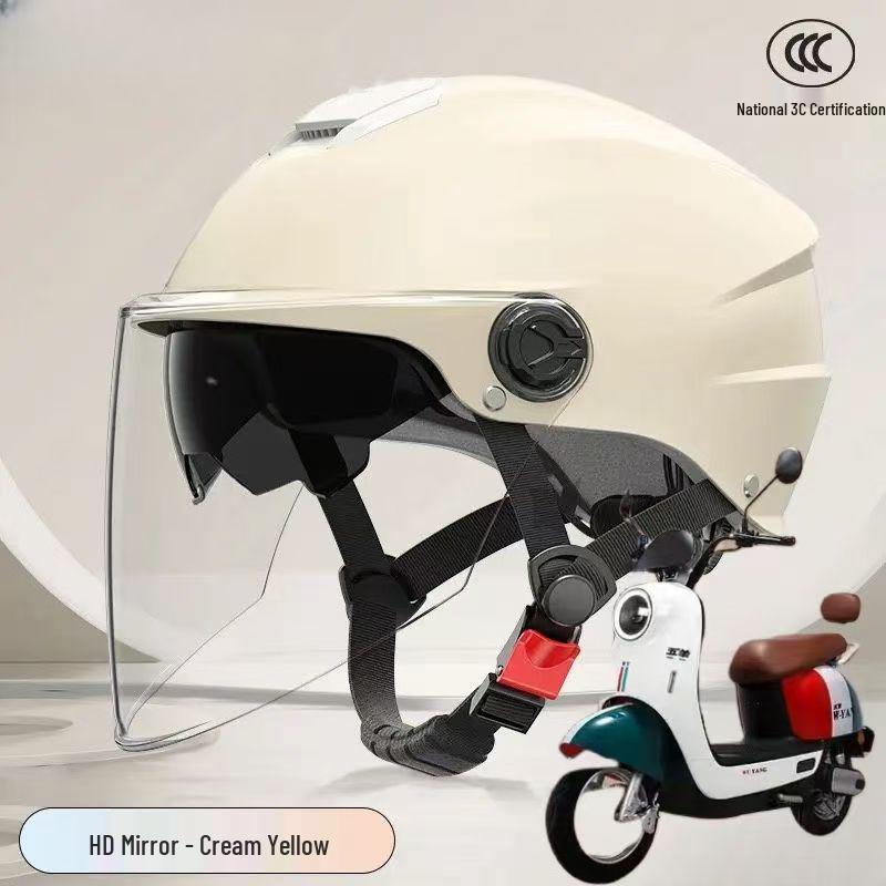 Certified All-Season Electric Vehicle Helmet, Breathable Double Visor, Sun Protection, Unisex Half Helmet for Men and Women