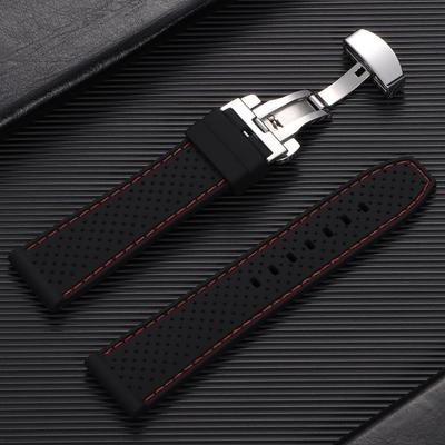 20mm 22mm Silicone Watch Strap with Butterfly Buckle Bands Breathable Soft Rubber Wrist Band Men Women Sport Waterproof Bracelet